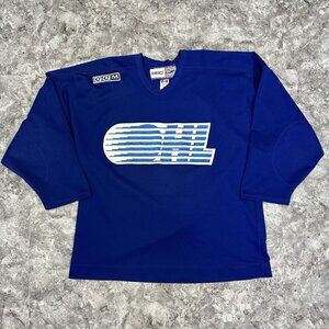 OHL CHL Hockey Jersey Stitched CCM Practice Size 56 Blue Fight Strap